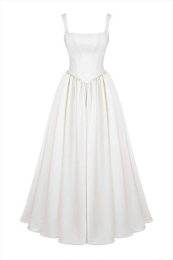 Kara Premium Wide Straps, Corset, Solid Color Maxi Dresses, White Statement Occasion Edit