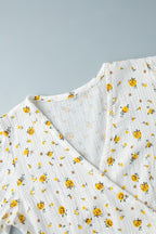 Cotton Printed V Neck Puff Sleeve Floral Dress