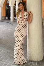 Polka Dot Spaghetti Strap Open Back Bodycon Vacation Dress