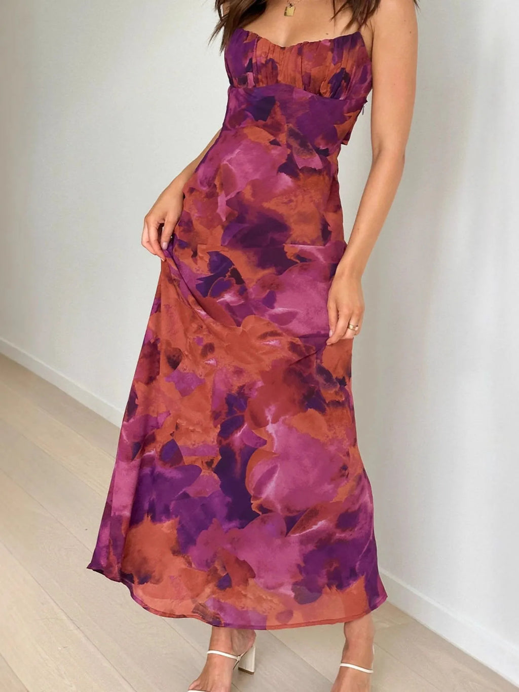 Cutout Printed Cami Maxi Dress