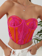 Color Block Lace Splice Bandeau Corset Top
