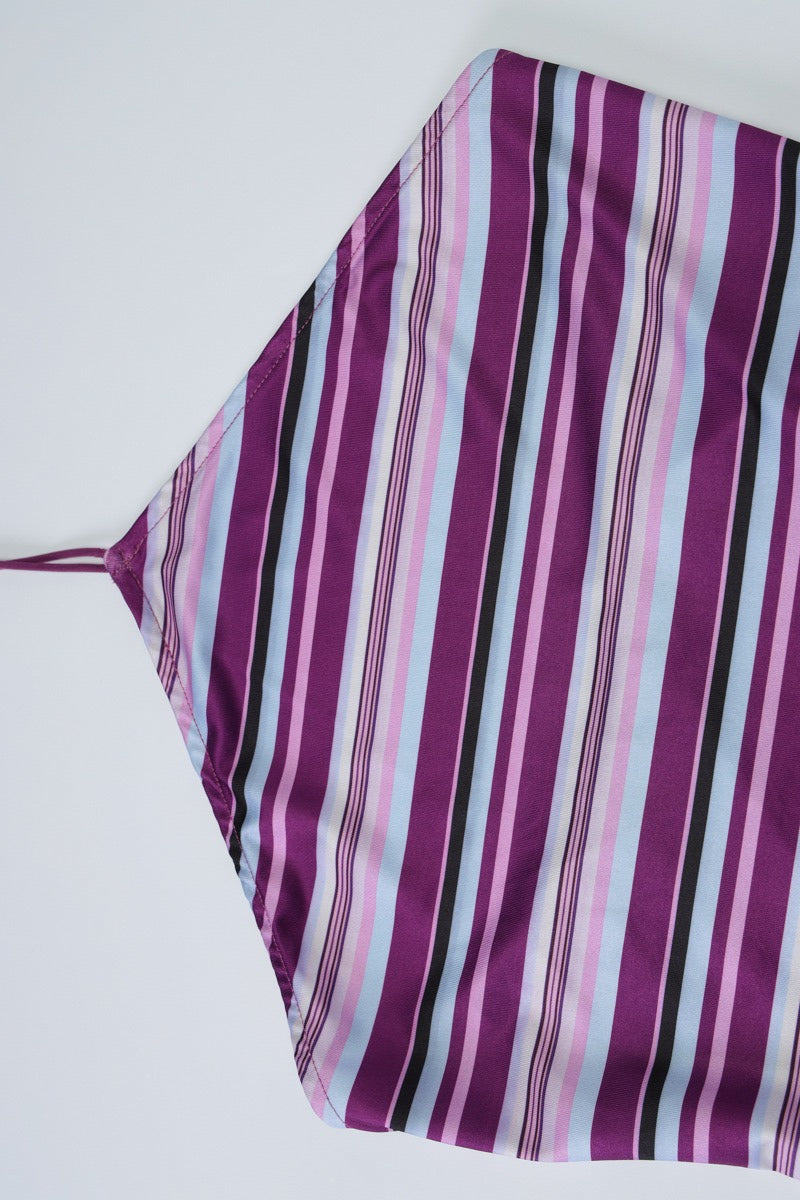 Purple Halter Neck Horizontal Diagonal Stripe Chevron Maxi Dress