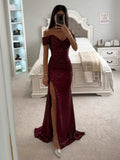 Sequin Maxi Gown With Off-Shoulder And High-slit For Formal Events 2026