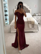 Sequin Maxi Gown With Off-Shoulder And High-slit For Formal Events 2026
