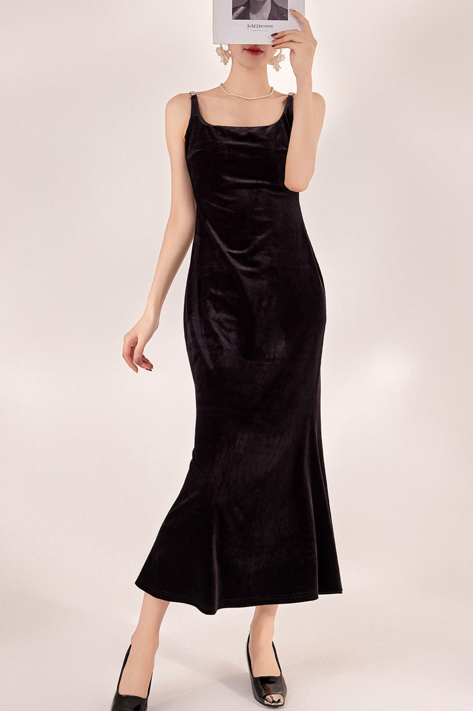 Black Velvet Strappy Backless Maxi Dress