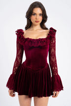Red Velvet Bell Sleeve Bodycon Dress