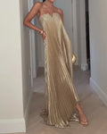 Sleeveless Pleated Solid Dress