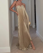 Sleeveless Pleated Solid Dress