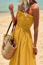 Strapless Smocked Ruffle Trim Tiered Maxi Dress