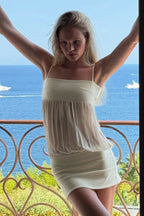 Square Neck Sheer Chiffon Babydoll Top and Bodycon Mini Skirt Set