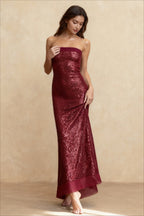 Sequin Strapless Bandeau Column Maxi Dress