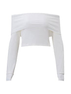 White Vintage Off Shoulder Knit Sweater