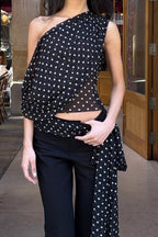 Polka Dot Ruched Asymmetrical Crop Top