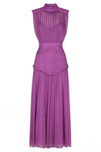 Sleeveless Mock Neck Pleated Waistband Chiffon Maxi Dress