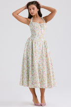 pale blue meadow print cotton halter sundress