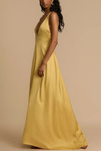 Yellow Backless Satin Slip Maxi Dress