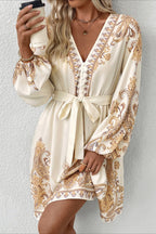 Chic Paisley Print V Neck Ethnic Mini Dress