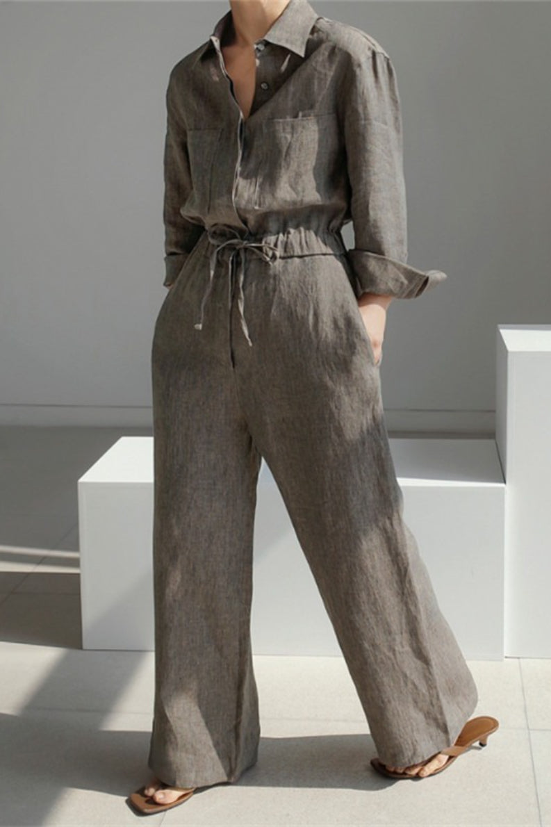 Linen Oversized Wide Leg Slimming Preppy Jumpsuit