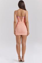 Mesh Corset Sweetheart Lace Trim Spaghetti Strap Bodycon Mini Dress