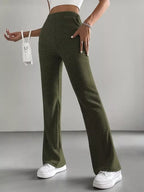 Ribbed Knit High Waist Flare Pants