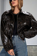 Vintage Leopard Trim PU Jacket
