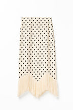 Verrah Linen Blend Polka Dot Print Tassel Trim Elastic Waist Maxi Skirt