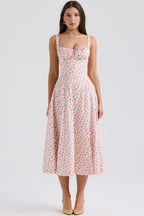 white rosebud print cotton bustier sundress