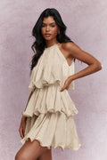 Halter Neck Tiered Ruffle Mini Dress