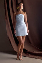 Leslie Gathered Taffeta Mini Dress - Frosted Blue