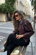 Vintage Notch Lapel Leather Jacket