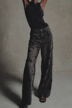 Jhenie Denim Beaded Sequin Floral Pattern Mid Rise Pocket Wide Leg Jeans