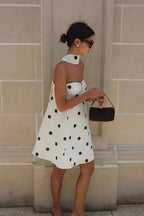 Polka Dot Strapless Ruched Bust A-Line Mini Dress