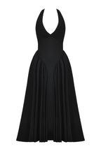 Lilly Timeless Solid a Line Halter Midi Dresses with Deep V Neck Boutique Dress Collection