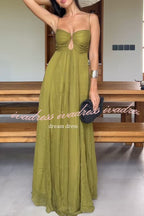 Soft and Elegant Metal Hollow Design Back Smocked A-line Slip Maxi Dress