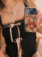 Lace Trim Slit Tie Front Tank Top