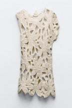 Fashion Crochet Hollow Loose Beach Cover-up Mini Dress