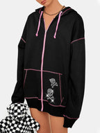 Gothic Skull Rhinestone Print Oversized Hoodie