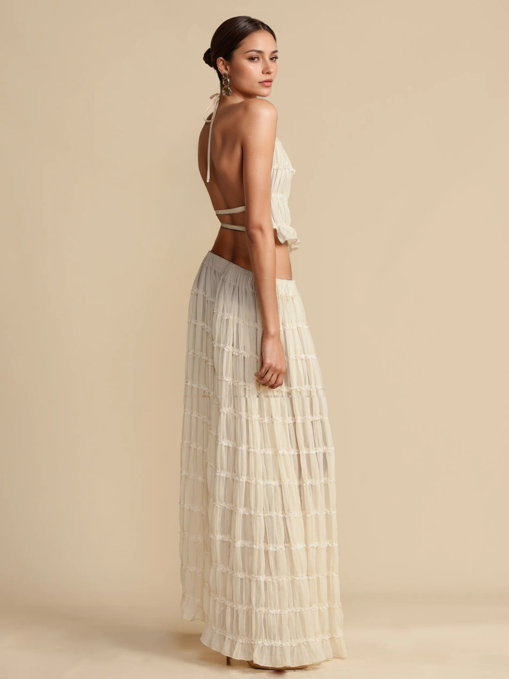 Textured Halter Neck Crop Top And Long Skirt 2 Piece Co-ord Set For Beach 2026