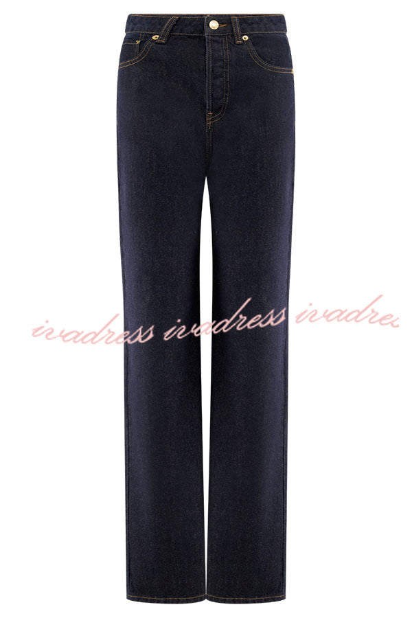 Stassi Denim High Waist Pocketed Straight Leg Jeans