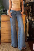 Retro Washed Low Waist Flared Jeans