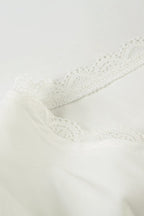 Lace Paneled V Neck Puff Short Sleeve Blouse
