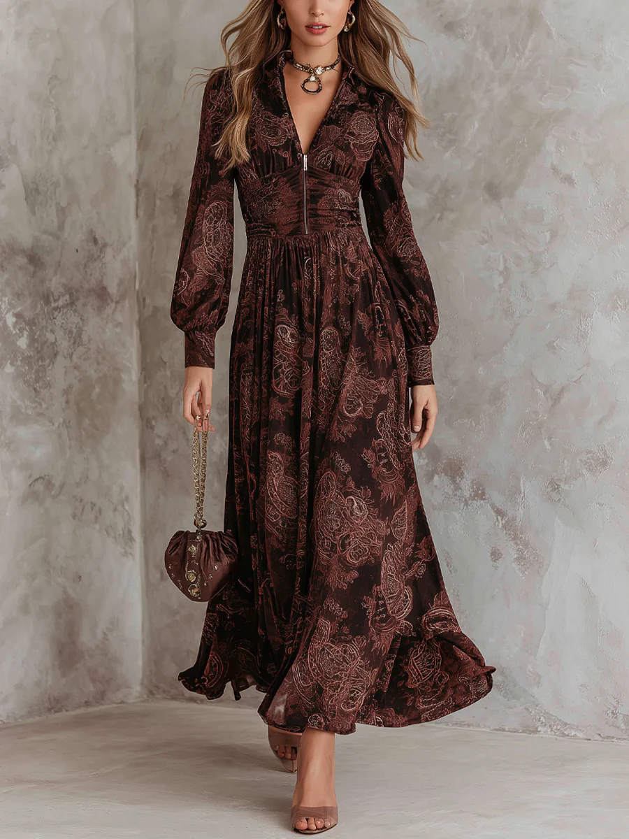 | Paisley Zip-Neck Midi Dress