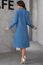 Denim Shirt Collar Long Sleeve Button Front Relaxed Midi Dress