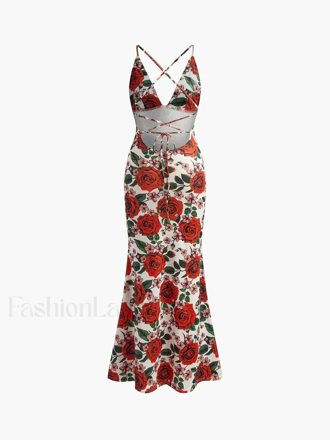 Red Backless Floral Long Dress