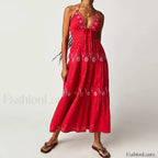 Backless Halter Embroidery Dress