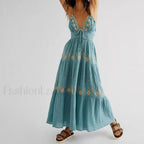 Backless Halter Embroidery Dress