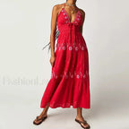 Backless Halter Embroidery Dress