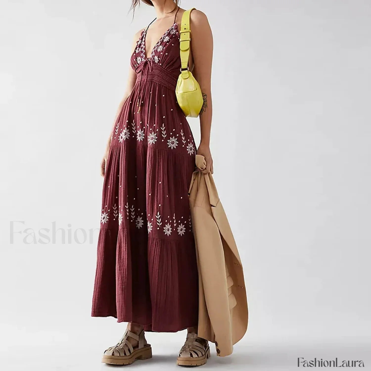 Backless Halter Embroidery Dress