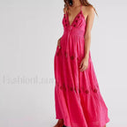 Backless Halter Embroidery Boho Dress