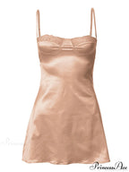 Backless Lace Paneled Trendy Satin Mini Dress